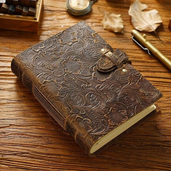 Leather Journal Notebook Vintage Embossed 400 Page Sketchbook Diary Gift - Picture 4 of 5